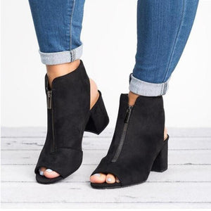 Women's front zipper chunky peep toe sandals booties