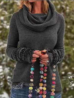 Plus Size Tribal Vintage Long Sleeve Cowl Turtle Neck Sweater