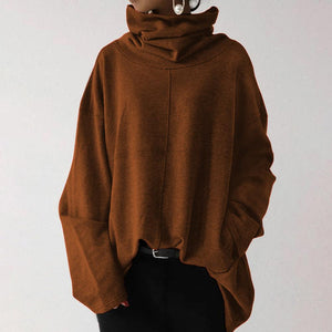 Women winter autumn turtleneck pockets pullover plain sweatshirt