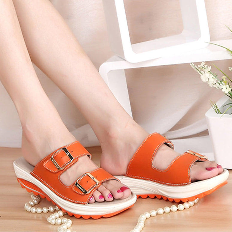 2 Straps Slides With Adjustable Buckle and Comfortable Thick Sole