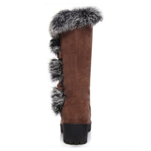 Fuzzy trim fur lined mid calf snow boots