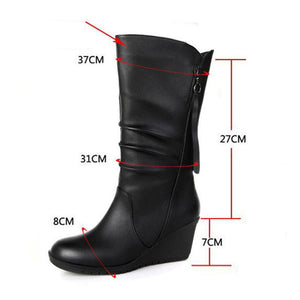 Black mid calf wedge boots for winter