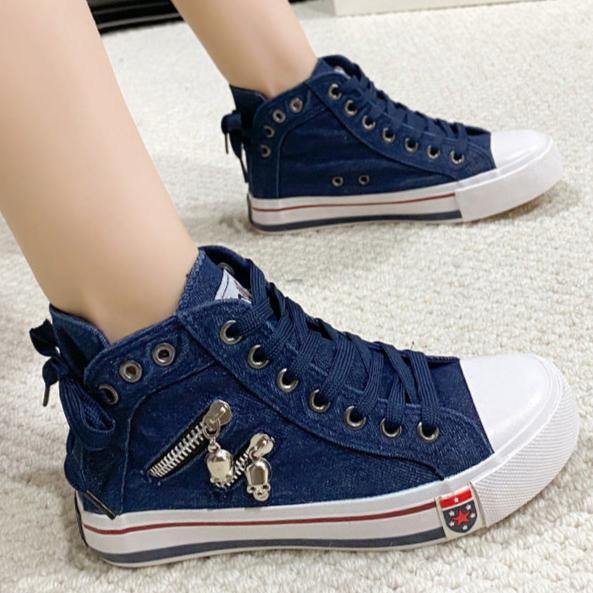 Blue denim skull canvas shoes lace-up