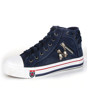 Blue denim skull canvas shoes lace-up