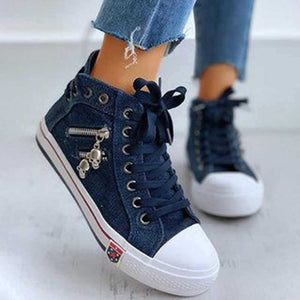 Blue denim skull canvas shoes lace-up