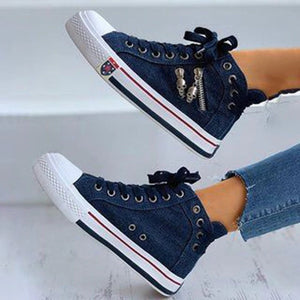 Blue denim skull canvas shoes lace-up