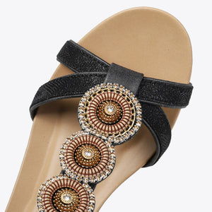 Bohemia beads decor T-strap wedge sandals