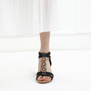 Bohemia beads decor T-strap wedge sandals