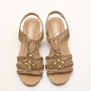 Bohemia braided beaded wedge sandals for summer vacation