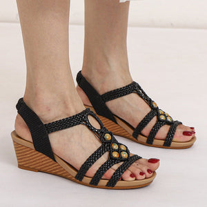 Bohemia braided beaded wedge sandals for summer vacation