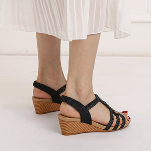 Bohemia braided beaded wedge sandals for summer vacation