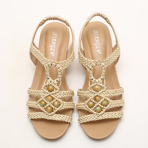 Bohemia braided beaded wedge sandals for summer vacation
