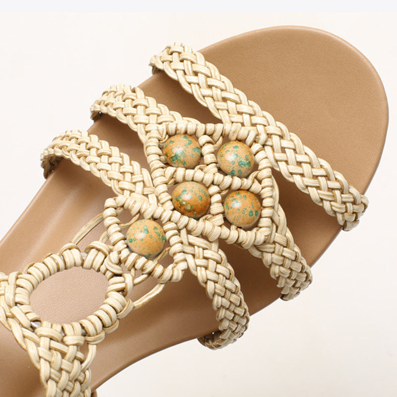 Bohemia braided beaded wedge sandals for summer vacation