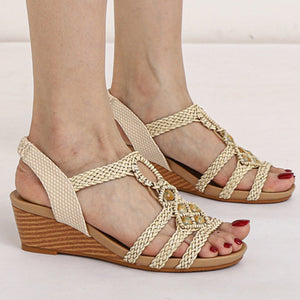 Bohemia braided beaded wedge sandals for summer vacation