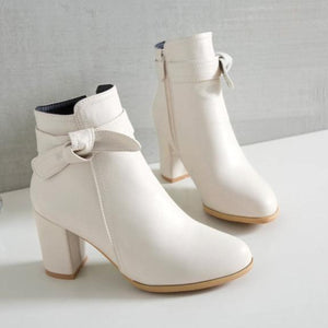 Bowknot block heels ankle boots