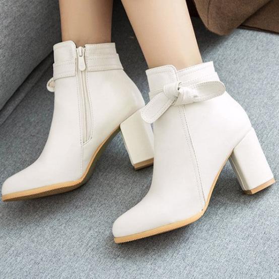 Bowknot block heels ankle boots