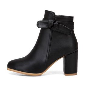 Bowknot block heels ankle boots