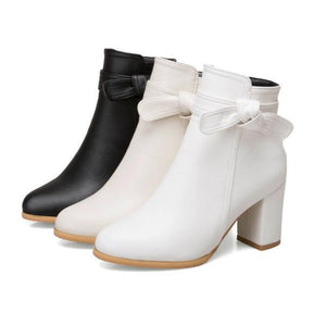 Bowknot block heels ankle boots