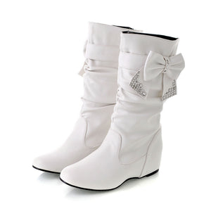 Bowknot décor mid calf slouch boots