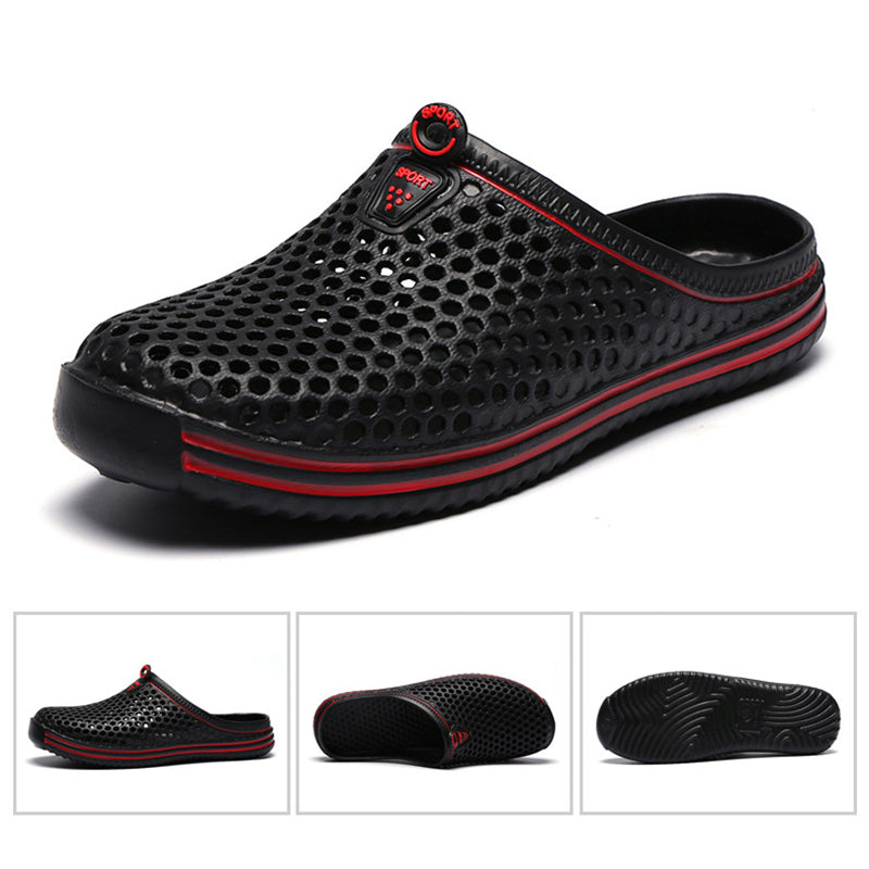 black Breathable Summer Clogs for Men,  Lightweight Garden Sandals with Ventilation Holes
