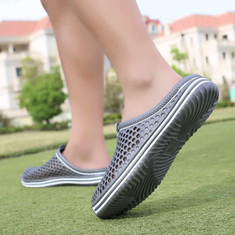 gray Breathable Summer Clogs for Men,  Lightweight Garden Sandals with Ventilation Holes