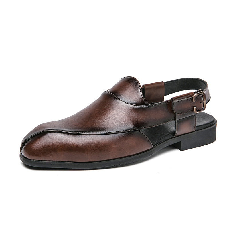 ‌British Style Men's Slip-On Sandals with Buckle, Breathable Dress Footwear