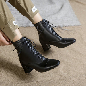 British style 2 inch block heels combat booties square toe