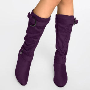 Chunky heel slouch boots mid calf chunky boots with buckles fashion boots for women