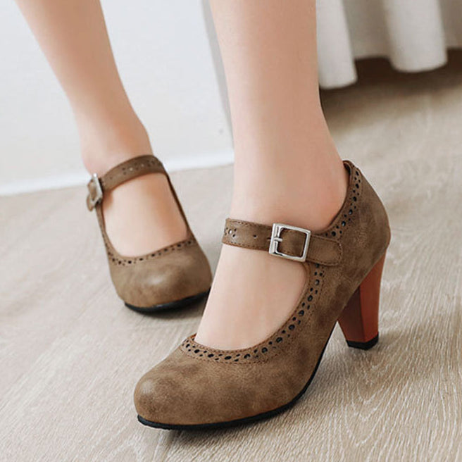 Chunky heels Marry jane pumps with ankle strap