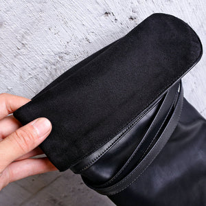 black Chunky heels over the knee boots with buckles