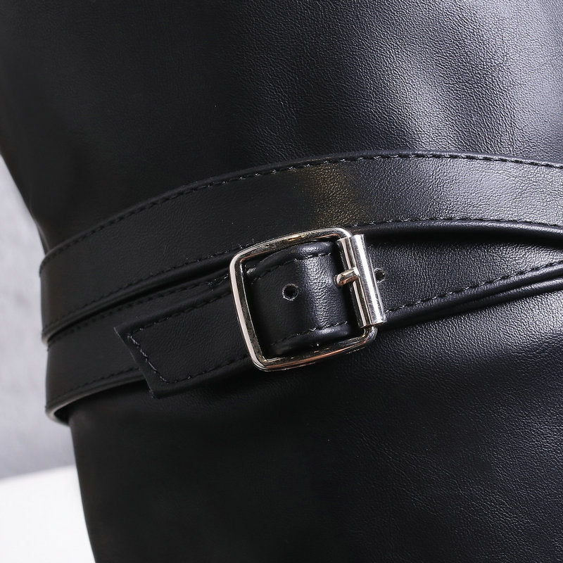 black Chunky heels over the knee boots with buckles