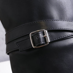 black Chunky heels over the knee boots with buckles