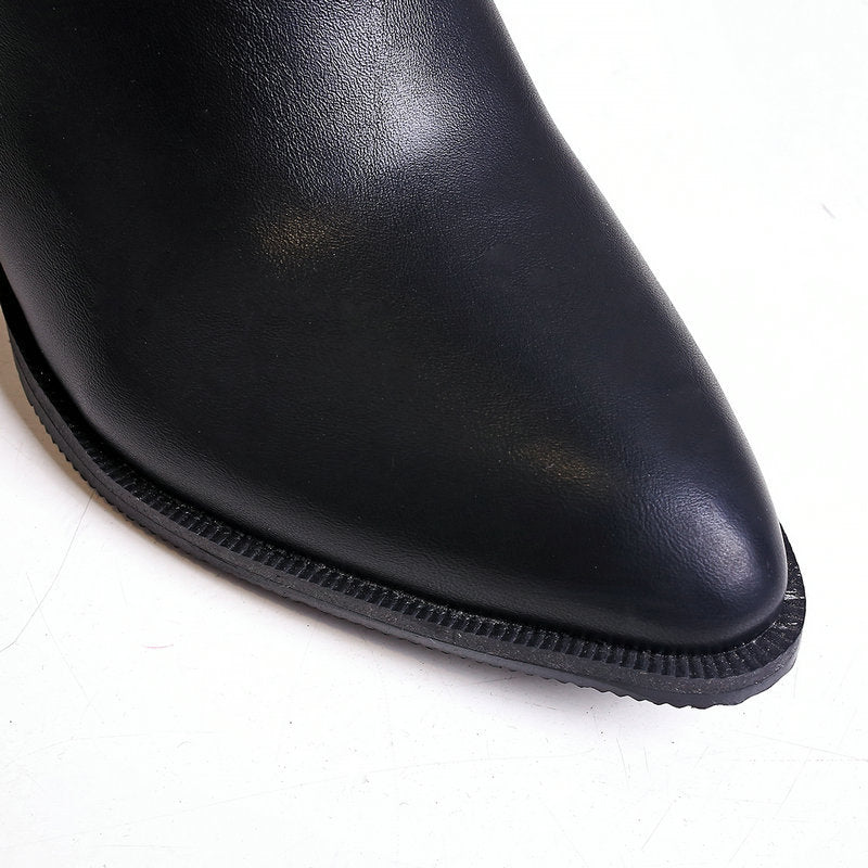 black Chunky heels over the knee boots with buckles