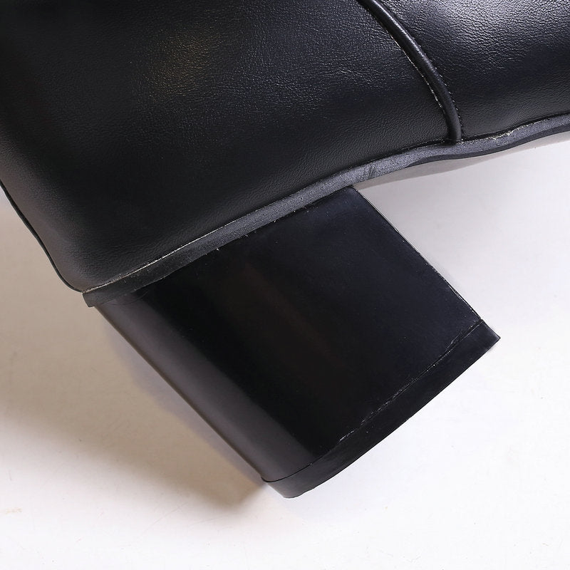 black Chunky heels over the knee boots with buckles