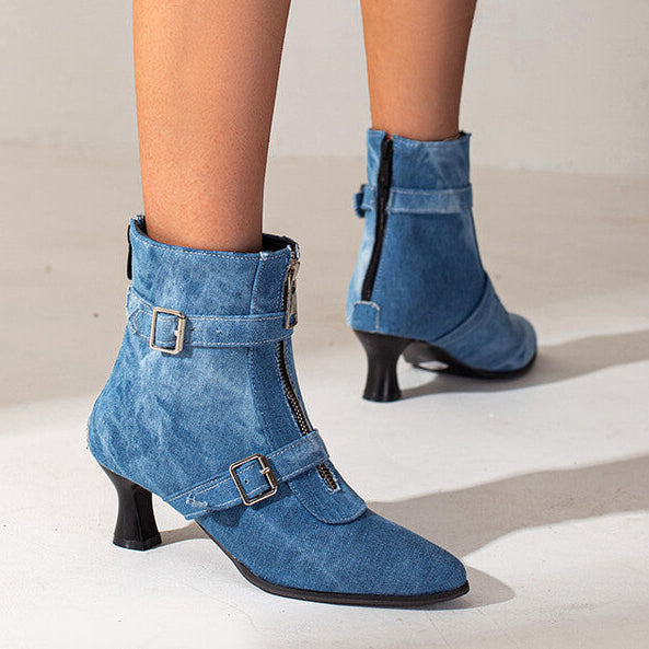 Comfortable walking kitten heels boots for women - Punk style dress booties for vintage & theme events