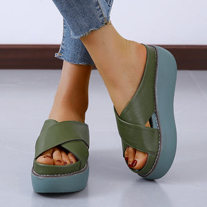 Criss cross platform slides slip on slide sandals anti-skid