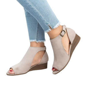 Cut out wedge sandals low wedge peep toe sandals