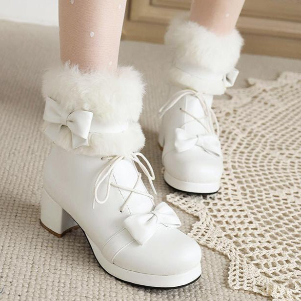 Cute bow decor lolita ankle boots