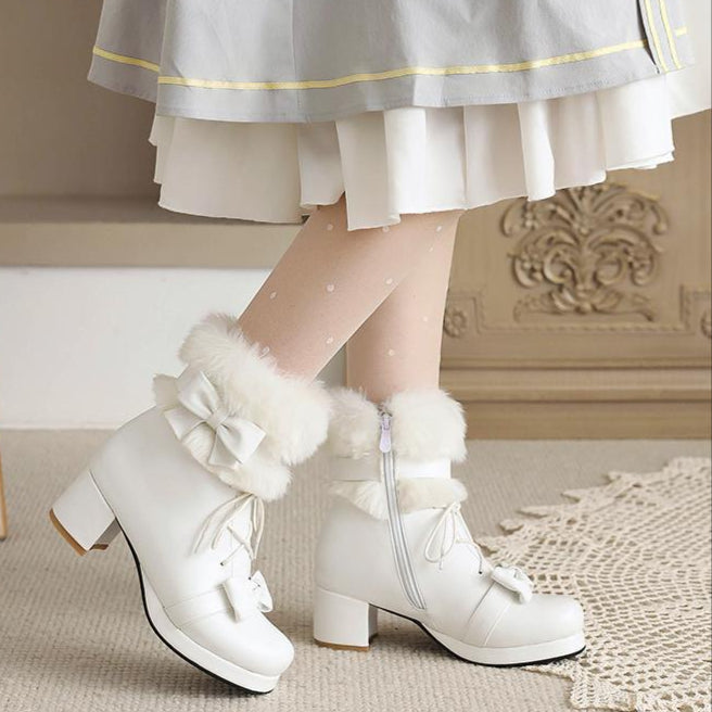 Cute bow decor lolita ankle boots