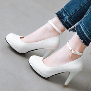 Elegant round toe high heels pumps with ankle strap