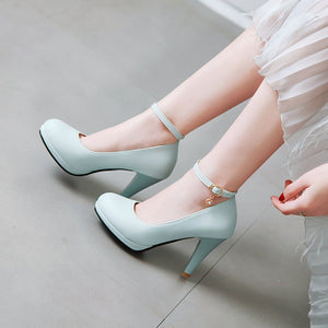 Elegant round toe high heels pumps with ankle strap