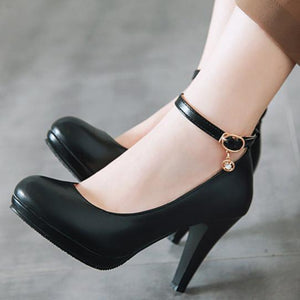 Elegant round toe high heels pumps with ankle strap