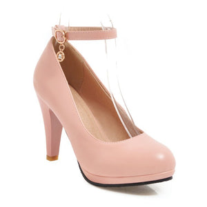 Elegant round toe high heels pumps with ankle strap