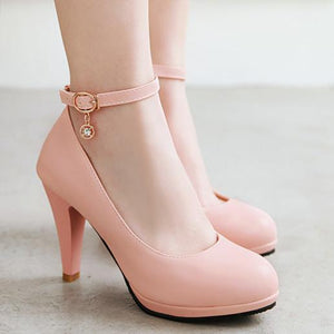 Elegant round toe high heels pumps with ankle strap