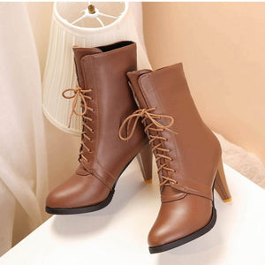 Elegant round toe mid calf boots with mid kitten heels