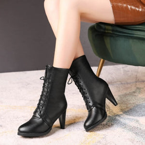 Elegant round toe mid calf boots with mid kitten heels