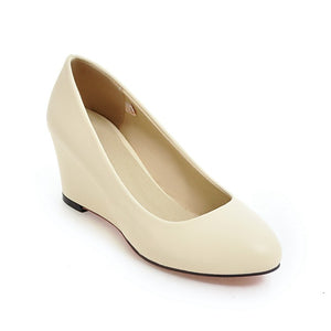 Elegant round toe office daily wedge pumps