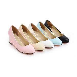 Elegant round toe office daily wedge pumps