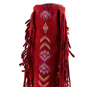 Embroidery knee high fringe boots