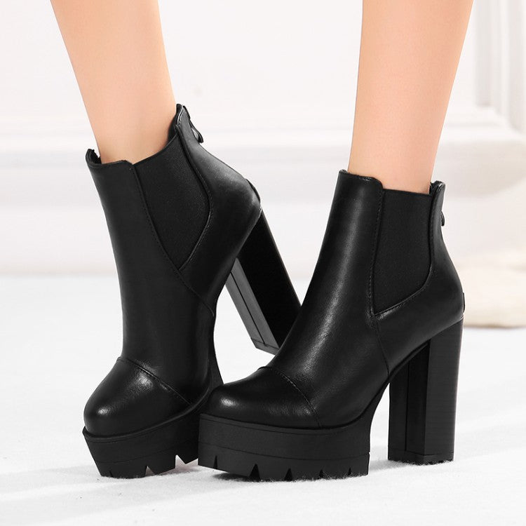 England style chunky platform high heels chelsea boots with back zipper